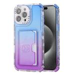 For  iPhone 15 Pro Max Gradient 3-in-1 Card Bag TPU Shockproof Phone Case(Blue Purple)