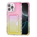 For iPhone 16 Pro Max Gradient 3-in-1 Card Bag TPU Shockproof Phone Case(Pink Yellow)
