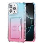 For iPhone 16 Pro Max Gradient 3-in-1 Card Bag TPU Shockproof Phone Case(Sky Blue Pink)