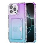 For iPhone 16 Pro Max Gradient 3-in-1 Card Bag TPU Shockproof Phone Case(Purple Sky Blue)