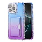 For iPhone 16 Pro Max Gradient 3-in-1 Card Bag TPU Shockproof Phone Case(Blue Purple)