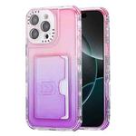 For iPhone 16 Pro Gradient 3-in-1 Card Bag TPU Shockproof Phone Case(Pink Purple)