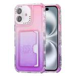 For iPhone 16 Plus Gradient 3-in-1 Card Bag TPU Shockproof Phone Case(Pink Purple)