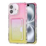 For iPhone 16 Plus Gradient 3-in-1 Card Bag TPU Shockproof Phone Case(Pink Yellow)