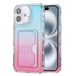 For iPhone 16 Gradient 3-in-1 Card Bag TPU Shockproof Phone Case(Sky Blue Pink)