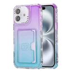 For iPhone 16 Gradient 3-in-1 Card Bag TPU Shockproof Phone Case(Purple Sky Blue)
