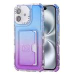 For iPhone 16 Gradient 3-in-1 Card Bag TPU Shockproof Phone Case(Blue Purple)