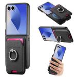 For Samsung Galaxy Z Flip7 5G Twill Fabric Card Bag Ring Magnetic Back Phone Case(Black)
