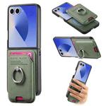 For Samsung Galaxy Z Flip7 5G Twill Fabric Card Bag Ring Magnetic Back Phone Case(Green)