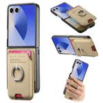For Samsung Galaxy Z Flip7 5G Twill Fabric Card Bag Ring Magnetic Back Phone Case(Khaki)