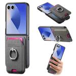 For Samsung Galaxy Z Flip7 5G Twill Fabric Card Bag Ring Magnetic Back Phone Case(Gray)