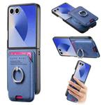 For Samsung Galaxy Z Flip7 5G Twill Fabric Card Bag Ring Magnetic Back Phone Case(Blue)