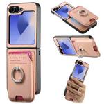 For Samsung Galaxy Z Flip6 5G Twill Fabric Card Bag Ring Magnetic Back Phone Case(Pink)