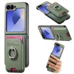 For Samsung Galaxy Z Flip6 5G Twill Fabric Card Bag Ring Magnetic Back Phone Case(Green)
