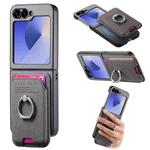 For Samsung Galaxy Z Flip6 5G Twill Fabric Card Bag Ring Magnetic Back Phone Case(Gray)