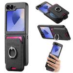 For Samsung Galaxy Z Flip5 5G Twill Fabric Card Bag Ring Magnetic Back Phone Case(Black)