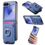 For Samsung Galaxy Z Flip5 5G Twill Fabric Card Bag Ring Magnetic Back Phone Case(Blue)
