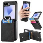 For Samsung Galaxy Z Flip5 5G Retro Leather Ring Vertical Flip Wallet Phone Case(Black)