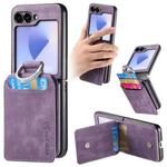 For Samsung Galaxy Z Flip5 5G Retro Leather Ring Vertical Flip Wallet Phone Case(Purple)