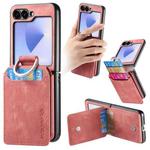 For Samsung Galaxy Z Flip6 5G Retro Leather Ring Vertical Flip Wallet Phone Case(Pink)