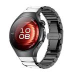 For Huawei Watch 5 42mm Butterfly Buckle Ceramic White Metal Watch Band(Black White)
