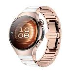 For Huawei Watch 5 42mm Butterfly Buckle Ceramic White Metal Watch Band(Rose White)