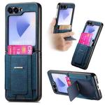 For Samsung Galaxy Z Flip6 5G Retro Leather Fold Stand Elastic Card Bag Phone Case(Blue)
