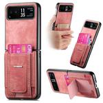 For Motorola Moto Razr 40 Retro Leather Fold Stand Elastic Card Bag Phone Case(Pink)