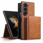 For Samsung Galaxy Z Fold7 Kalebol Strong Magnetic MagSafe Tri-Fold Wallet Leather Phone Case(Brown)