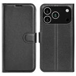 For iPhone 17 Pro Litchi Texture Horizontal Flip Leather Phone Case with Holder(Black)