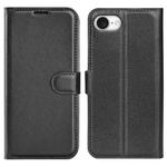 For iPhone 16e Litchi Texture Horizontal Flip Leather Phone Case with Holder(Black)