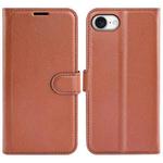 For iPhone 16e Litchi Texture Horizontal Flip Leather Phone Case with Holder(Brown)