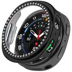 For Samsung Galaxy Watch 8 44mm Single Row Diamond Half Coverage Hollow PC Watch Case(Electroplated Black)