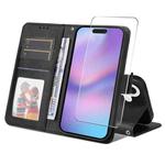 For iPhone 17 ENKAY Card Wallet Calf Texture Leather Phone Case with Thickened Glue No White Edge Film(Black)