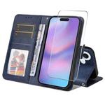 For iPhone 17 ENKAY Card Wallet Calf Texture Leather Phone Case with Thickened Glue No White Edge Film(Blue)