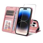 For iPhone 15 Pro ENKAY Card Wallet Calf Texture Leather Phone Case with Thickened Glue No White Edge Film(Pink)