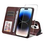 For iPhone 15 Pro ENKAY Card Wallet Calf Texture Leather Phone Case with Thickened Glue No White Edge Film(Brown)