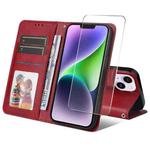 For iPhone 15 Plus ENKAY Card Wallet Calf Texture Leather Phone Case with Thickened Glue No White Edge Film(Red)