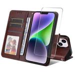For iPhone 15 Plus ENKAY Card Wallet Calf Texture Leather Phone Case with Thickened Glue No White Edge Film(Brown)