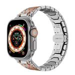 For Apple Watch 46mm / 49mm / 45mm / 44mm Octagonal Stainless Steel  Watch(Silver Inter Orange)