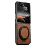 For Samsung Galaxy Z Flip7 5G Suteni G3 Oil Wax 360 Rotation Holder MagSafe Back Phone Case(Brown)