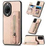 For Huawei nova 14 Carbon Fiber Horizontal Flip Zipper Wallet Phone Case(Khaki)