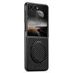 For Samsung Galaxy Z Flip7 5G Suteni G3 Carbon Fiber Leather 360 Rotation Holder MagSafe Phone Case(Black)