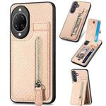 For Huawei nova 14 Ultra Carbon Fiber Vertical Flip Zipper Phone Case(Khaki)