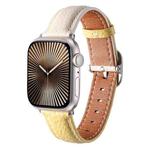 For Apple Watch 46mm / 49mm / 45mm / 44mm Square Buckle Litchi Texture Genuine Leather Watch Band(White Yellow)