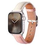 For Apple Watch 46mm / 49mm / 45mm / 44mm Square Buckle Litchi Texture Genuine Leather Watch Band(White Pink)