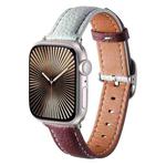 For Apple Watch 46mm / 49mm / 45mm / 44mm Square Buckle Litchi Texture Genuine Leather Watch Band(Misty Blue Burgundy)