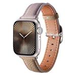For Apple Watch 42mm / 41mm / 40mm / 38mm Square Buckle Litchi Texture Genuine Leather Watch Band(Misty Purple Khaki)