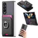 For Samsung Galaxy Z Fold4 5G Twill Fabric Card Bag Ring Magnetic Back Phone Case(Black)
