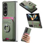 For Samsung Galaxy Z Fold4 5G Twill Fabric Card Bag Ring Magnetic Back Phone Case(Green)